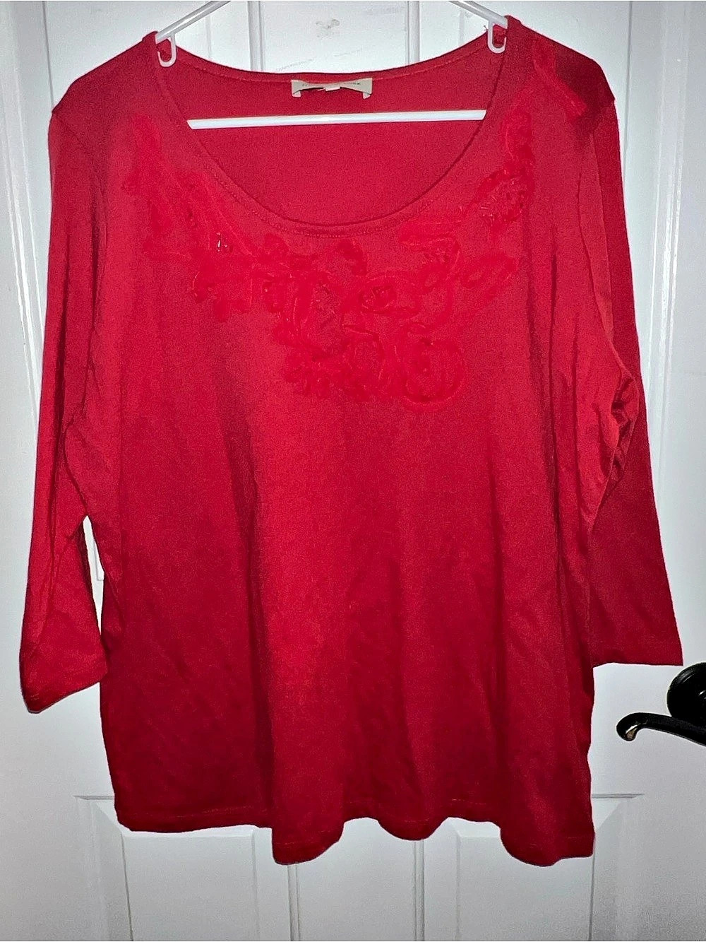 Jones New York Embellished Long Sleeve Top in Red Size 1X